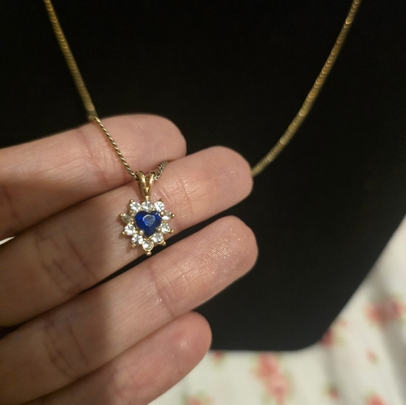 18kgp sapphire heart with diamonds Fashion Necklace - Picture 5 of 10